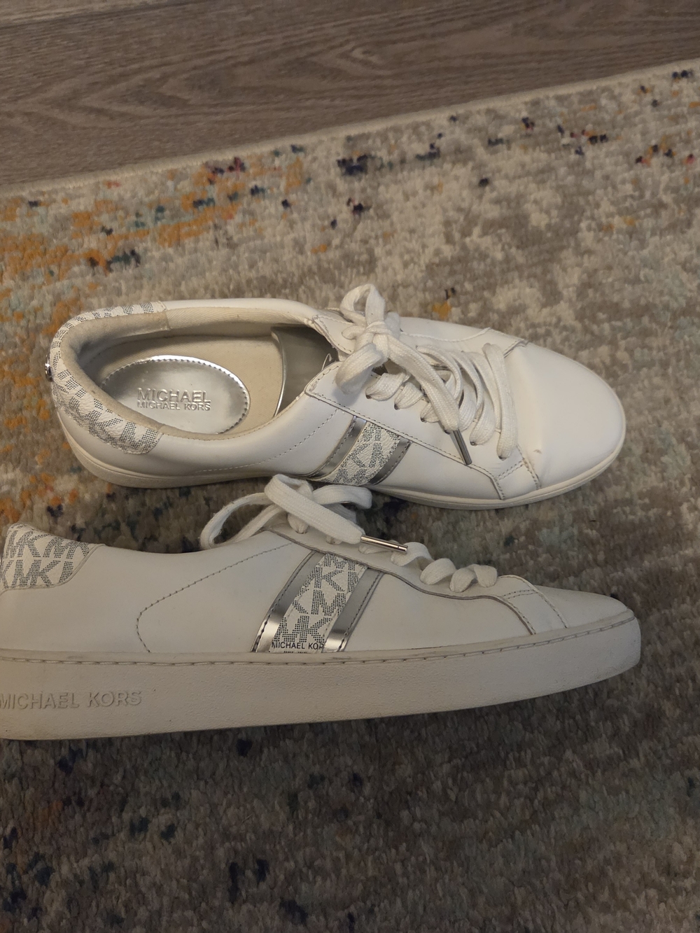 Michael Kors White Logo-Accent Leather Sneakers for Women